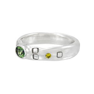 Aurora Ring | Silver with Green Sapphire and Yellow Diamonds