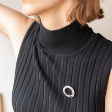 Load image into Gallery viewer, AETHER SILVER BROOCH WITH WHITE SAPPHIRES BY MARGO ORLOVIK ON MODEL