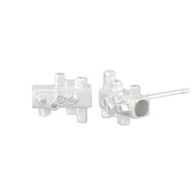 Load image into Gallery viewer, Small square tube geometric silver stud earrings Side View | Colony Collection | Margo Orlovik Contemporary Jewellery