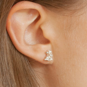 DOT DOT Silver Stud Earring on a model | CØLØNY Collection | Margo Orlovik Contemporary Jewellery