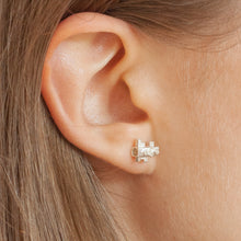 Load image into Gallery viewer, DOT DOT Silver Stud Earring on a model | CØLØNY Collection | Margo Orlovik Contemporary Jewellery