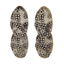 Load image into Gallery viewer, Long darkened silver stud earrings with two textured oval components and green sapphires | Imprint Collection | Margo Orlovik