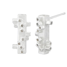 Load image into Gallery viewer, Small square tube geometric silver stud earrings Side View | Colony Collection | Margo Orlovik Contemporary Jewellery