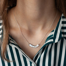 Load image into Gallery viewer, organic silver necklace with square pattern, aquamarine and white sapphire by margo orlovik