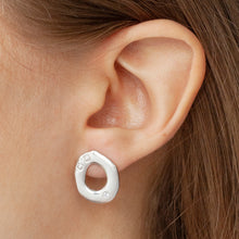 Load image into Gallery viewer, Revolution Stud Earrings | Silver with White Sapphires