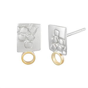 Small rectangular silver stud earrings with square pattern and 9K gold hoops Side View | Imprint Collection | Margo Orlovik
