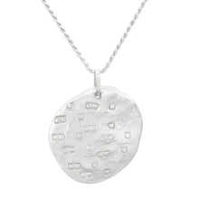 Load image into Gallery viewer, Organic shaped silver pendant with square pattern, on a chain.