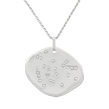 Load image into Gallery viewer, Organic shaped silver pendant with square pattern, on a chain.