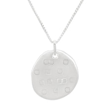 Load image into Gallery viewer, Organic shaped silver pendant with square pattern, on a chain.