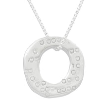 Load image into Gallery viewer, Organic shaped silver pendant with square pattern, on a chain.