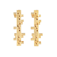 Load image into Gallery viewer, Medium length square tube stud earrings in gold vermeil Colony Collection Margo Orlovik Contemporary Jewellery

