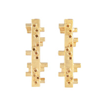 Load image into Gallery viewer, Medium length square tube stud earrings in gold vermeil Colony Collection Margo Orlovik Contemporary Jewellery
