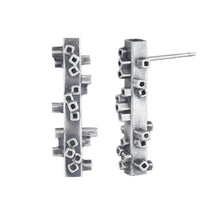 Load image into Gallery viewer, Medium length square tube stud earrings in silver side view Colony Collection Margo Orlovik Contemporary Jewellery