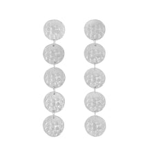 Load image into Gallery viewer, Long silver stud earrings with five round textured elements | Imprint Collection | Margo Orlovik
