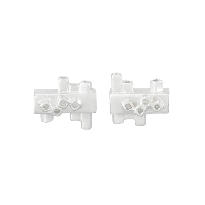 Small square tube geometric silver stud earrings | Colony Collection | Margo Orlovik Contemporary Jewellery