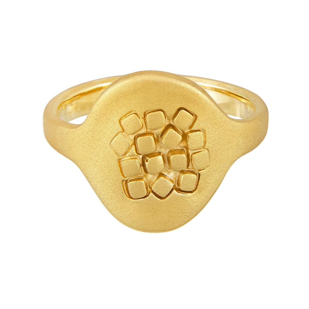 Simple geometric gold vermeil signet ring with square texture on the front panel, unique, one-off | Imprint Collection | Margo Orlovik