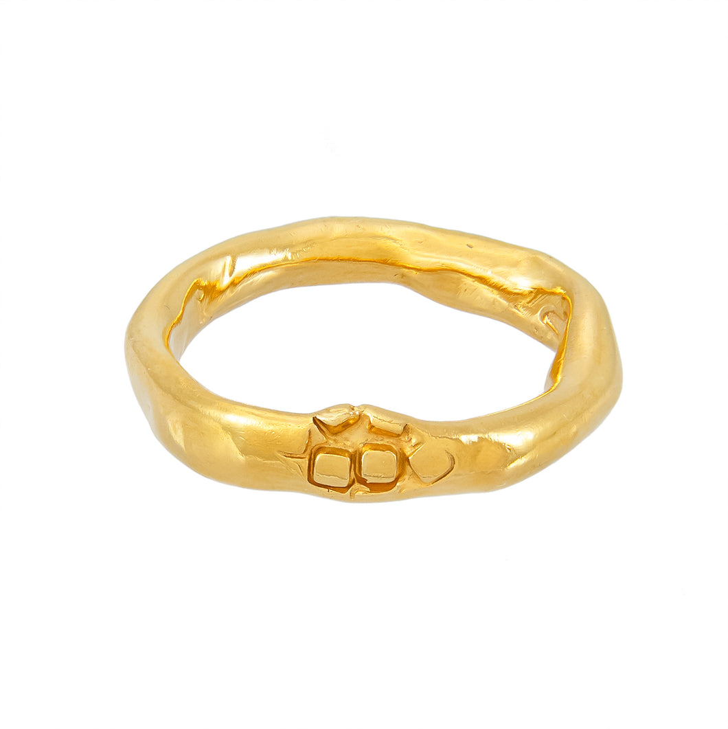 Warped and textured irregular gold plated silver ring, unique, one-off | Imprint Collection | Margo Orlovik