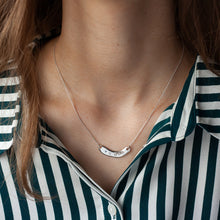 Load image into Gallery viewer, organic silver necklace with square pattern, aquamarine and white sapphire by margo orlovik
