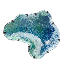 Load image into Gallery viewer, Blue Lagoon Brooch | Vitreous Enamel, Copper, Fuchsia Agate, Steel
