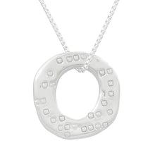 Load image into Gallery viewer, Organic shaped silver pendant with square pattern, on a chain.
