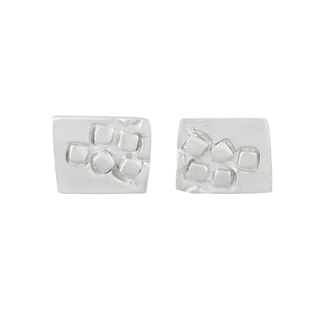 Small rectangular silver stud earrings with square pattern | Imprint Collection | Margo Orlovik