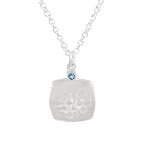 Rounded square pendant with square pattern and dark aquamarine, unique, one-off | Imprint Collection | Margo Orlovik