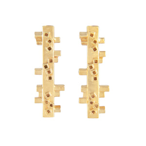 Medium length square tube stud earrings in gold vermeil Colony Collection Margo Orlovik Contemporary Jewellery