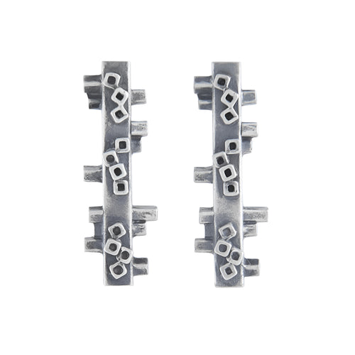Medium length square tube stud earrings in silver Colony Collection Margo Orlovik Contemporary Jewellery