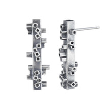 Load image into Gallery viewer, Medium length square tube stud earrings in silver side view Colony Collection Margo Orlovik Contemporary Jewellery
